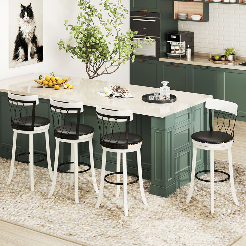 Bar Height Swivel Chairs with Tufted Seat and Rubber Wood Frame &ndash; Set of 2