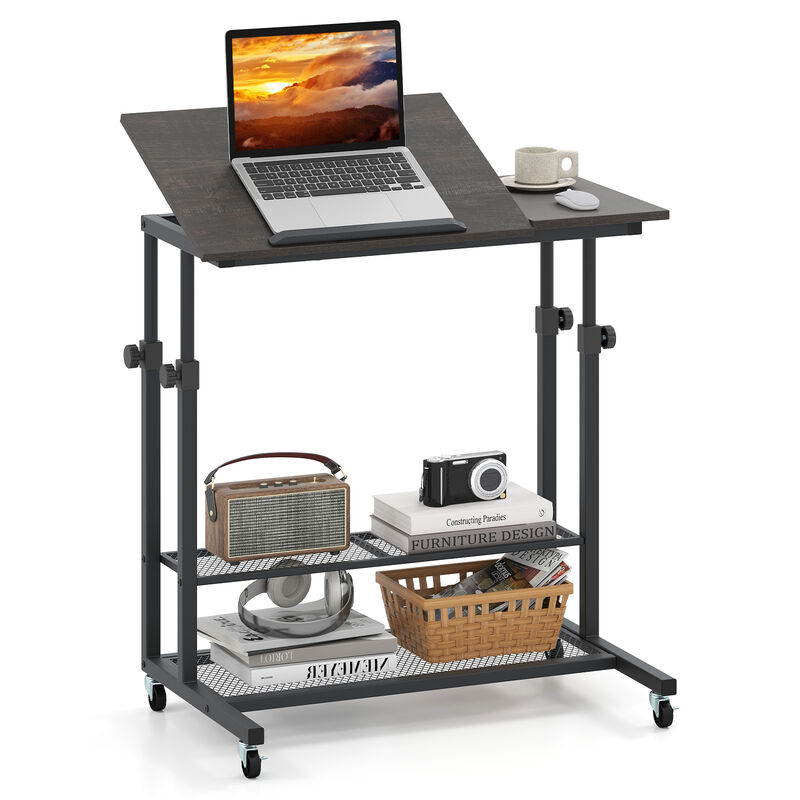 Rolling Standing Desk with Height Adjustment and Tilt Function Tabletop image number 4