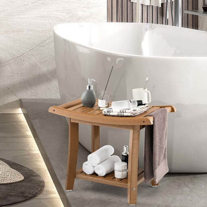 Waterproof Bath Stool with Curved Seat and Storage Shelf