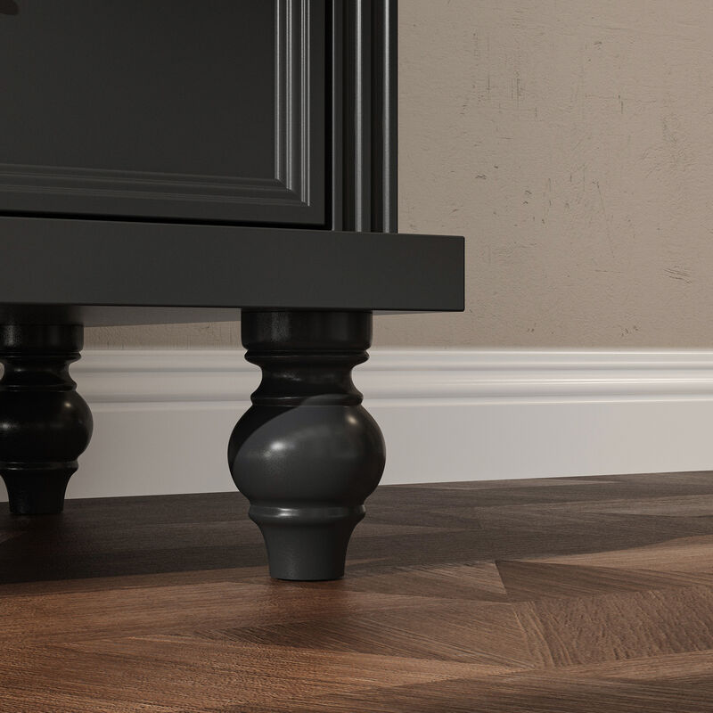 FUFU&GAGA Modern Storage Cabinet with 2 Glass Doors and 1 Drawer, Vintage Handles, Solid Painted Wood Legs, Tall Base Design (34.6 in. W x 15.7 in. D x 77.2 in. H), Black