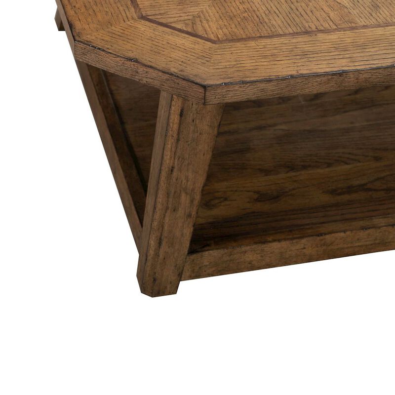 Liberty Furniture Carolina Park Octagonal Cocktail Table for Living Room - Amber Brown Oak image number 2
