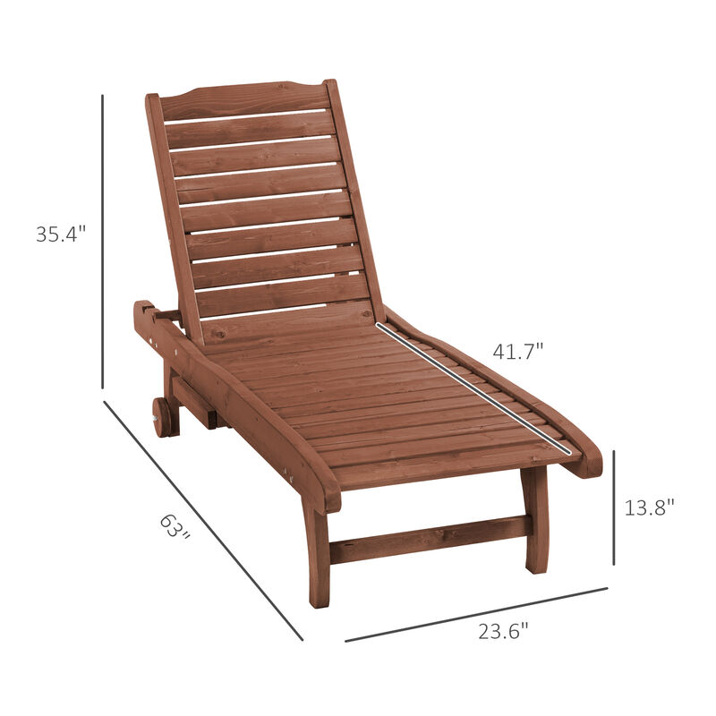 Hivvago Wooden Outdoor Chaise Lounge with Wheels image number 2