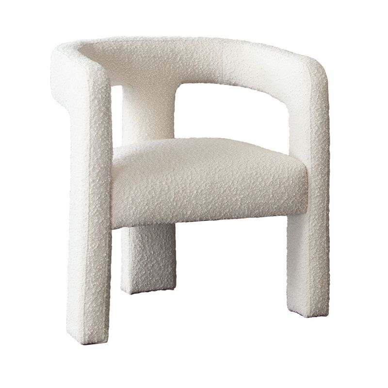 27 Inch Boucle Accent Chair, Curved Back, Cushioned Seating, Ivory Finish image number 0