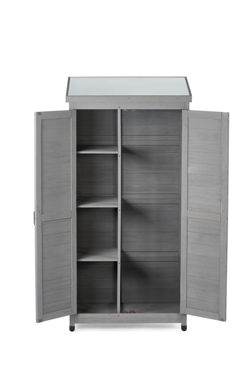 Outdoor Wood Storage Cabinet with Metal Top for Garden, Yard, or Patio image number 8