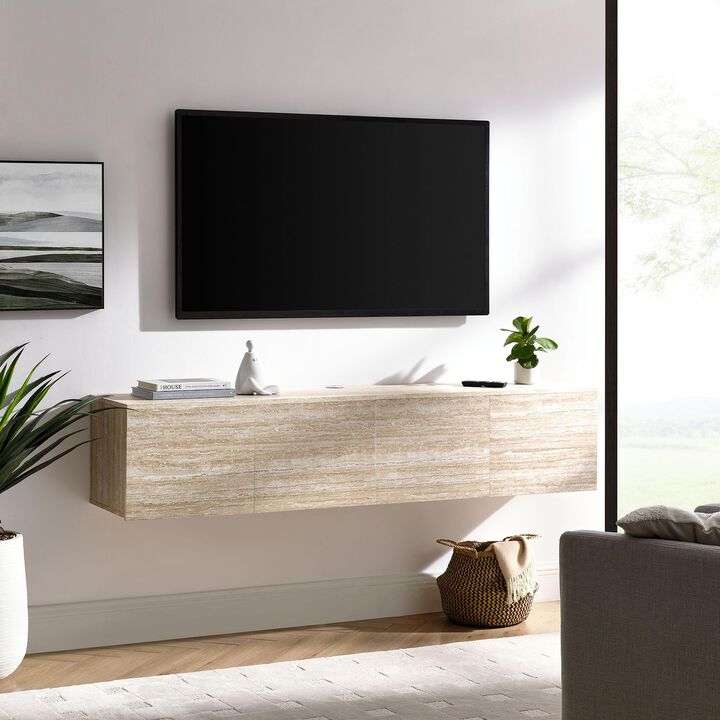 Modway Terra Wall Mounted Floating TV Stand in Travertine