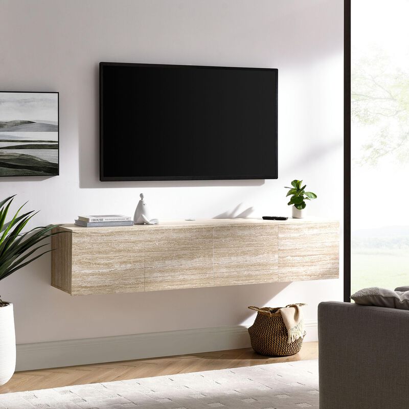 Modway Terra Wall Mounted Floating TV Stand in Travertine image number 1
