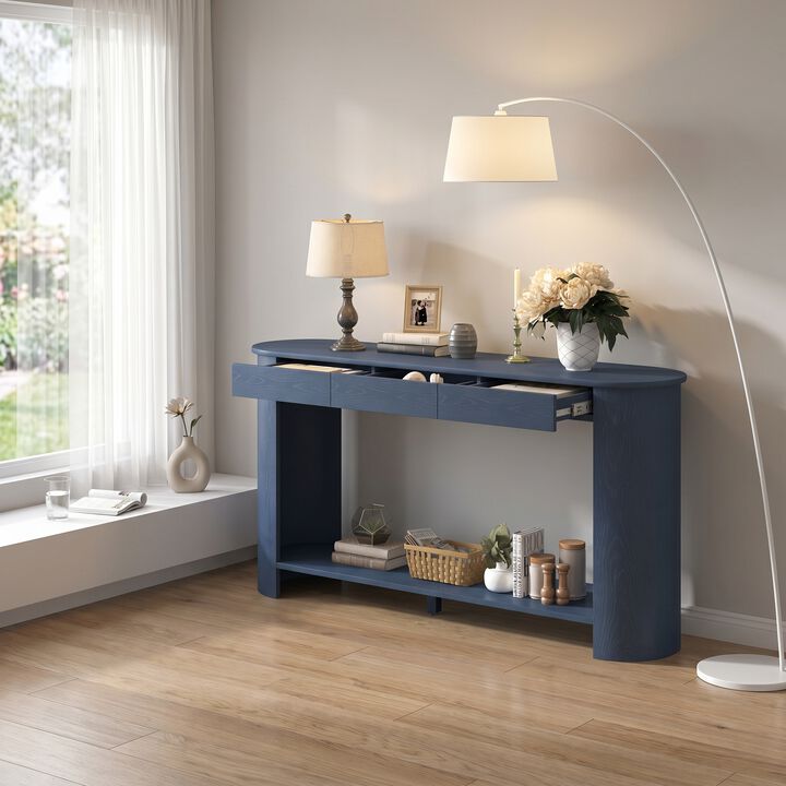 Whisen 59.8" Console Table, Modern Farmhouse with 3 Drawers & Shelf, Oak Veneer Sofa Table for Entryway Living Room Hallway