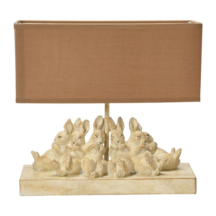Resin Rabbit Table Lamp with Rectangle Linen Shade, Bronze Finish