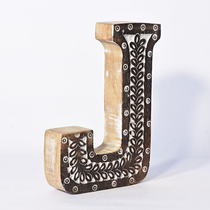 Vintage Natural Handmade Eco-Friendly "J" Alphabet Letter Block For Wall Mount & Table Top Décor