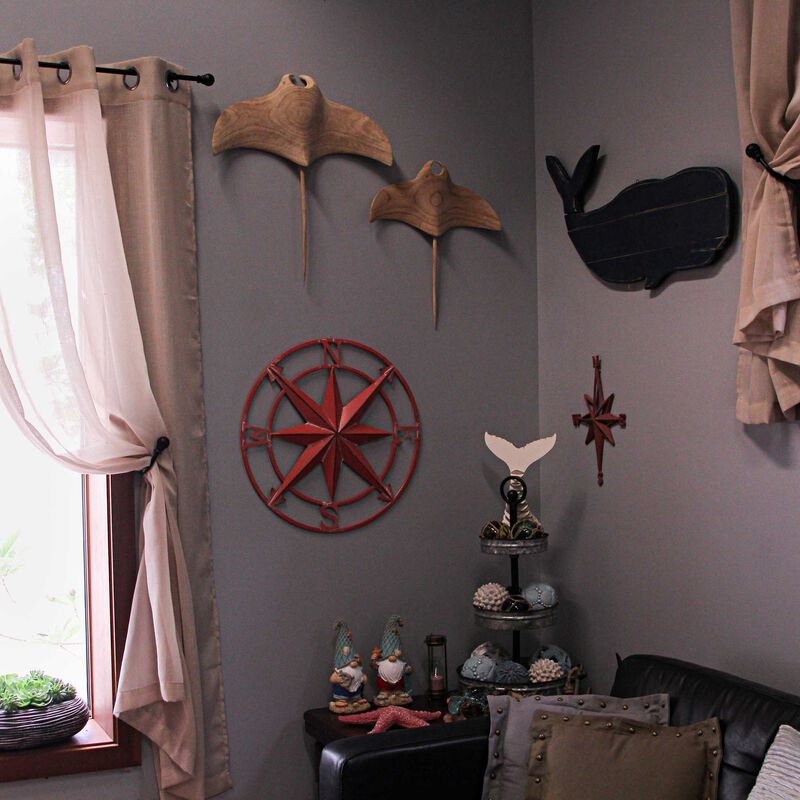 20 Inch Distressed Metal Compass Rose Nautical Wall Decor Indoor Outdoor, Coral image number 5