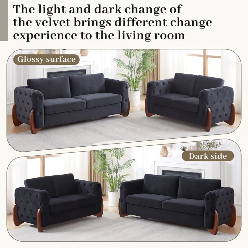 Boncok 2‑Piece Mid‑Century Modern Button Tufted Velvet Sofa Set image number 4