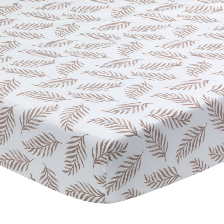 Lambs & Ivy Signature Taupe Leaves Print Organic Cotton Fitted Crib Sheet