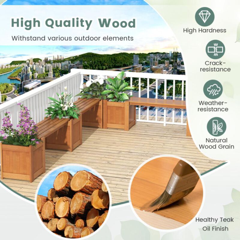 Hivvago Wood Planter Box with Bench for Garden Yard Balcony