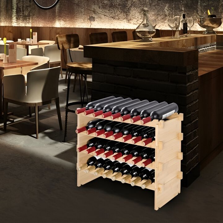 48 Bottle Stackable Modular Wine Rack Wicker Wood Display Shelf 6-Tier