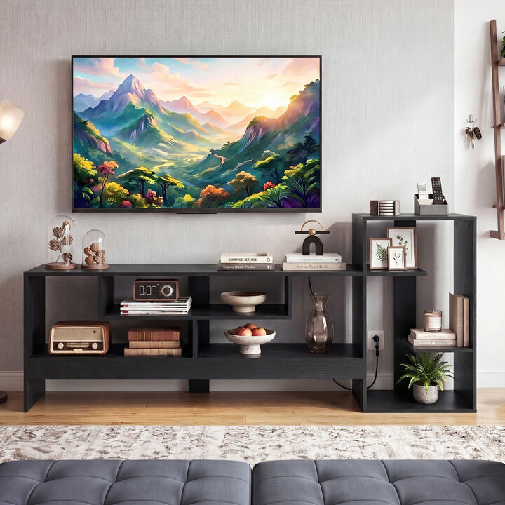 Modern TV Stand with Cube Storage Shelves and Charging Power Outlets