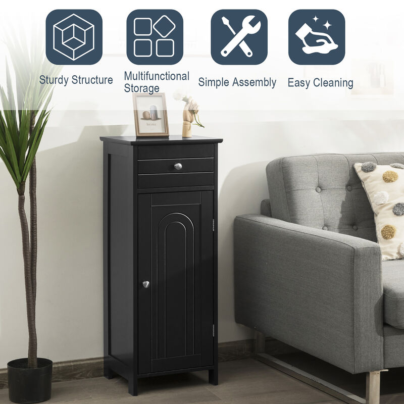 Costway Bathroom Storage Floor Cabinet Organizer Free-Standing w/ Drawer Grey
