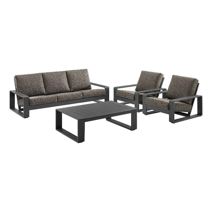 Modway Lirienne Aluminum 4-Piece Outdoor Furniture Set in Smoke &ndash; Patio Conversation Set with 3-Seater Sofa, 2 Armchairs & Coffee Table