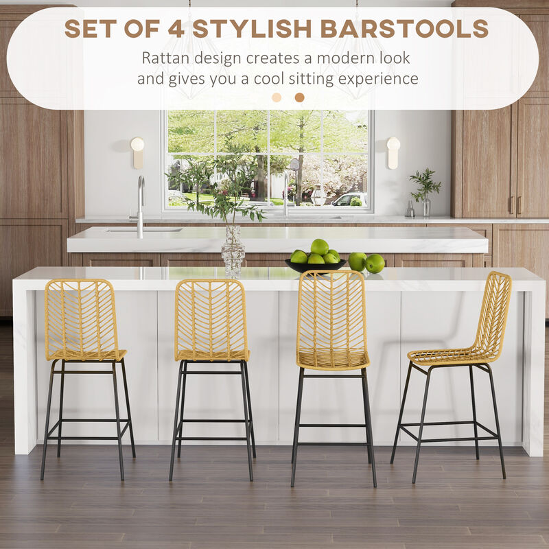 Hivvago Wicker Counter Stools Set of 4 with Steel Legs image number 3