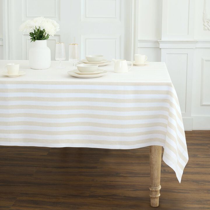 Linen Tablecloth for Dining Table, Holiday and Everyday Table Decor - Sorrento Stripe