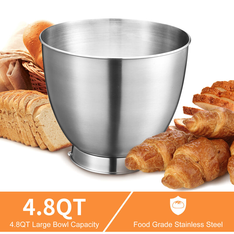 Electric Stand Mixer, 4.8QT 12 Speeds Tilt-head Food Mixer with Dough Hook, Rotary Knob, Whisk, Beater, Bowl image number 6