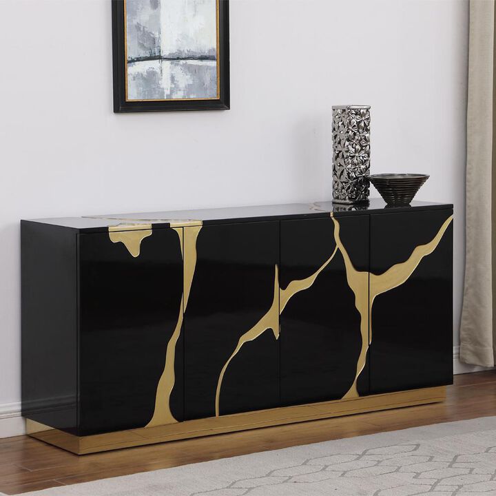 Best Master Furniture Domitianus Wood Sideboard with Gold Accents in Black