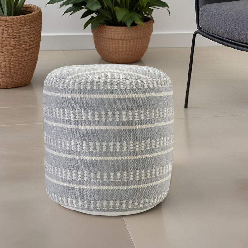Polyester Round Striped Indoor Outdoor Pouf Ottoman