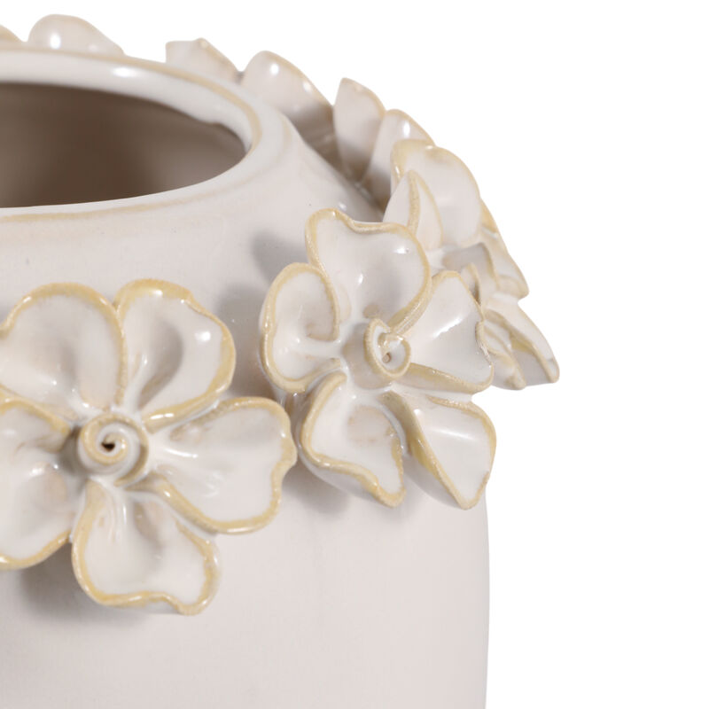 8x7" Floral Applique Vase, Ivory image number 5