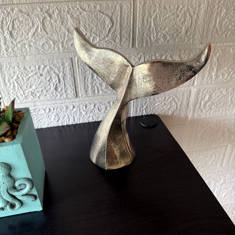 Decorative Whale Tail Bookends Set Of 2 Silver Cast Aluminum 7 In image number 7