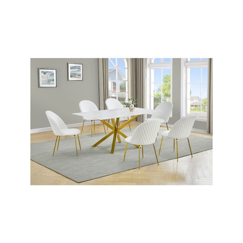 Best Quality Furniture Glass With White Marble Wrap Dining Set And White Chairs