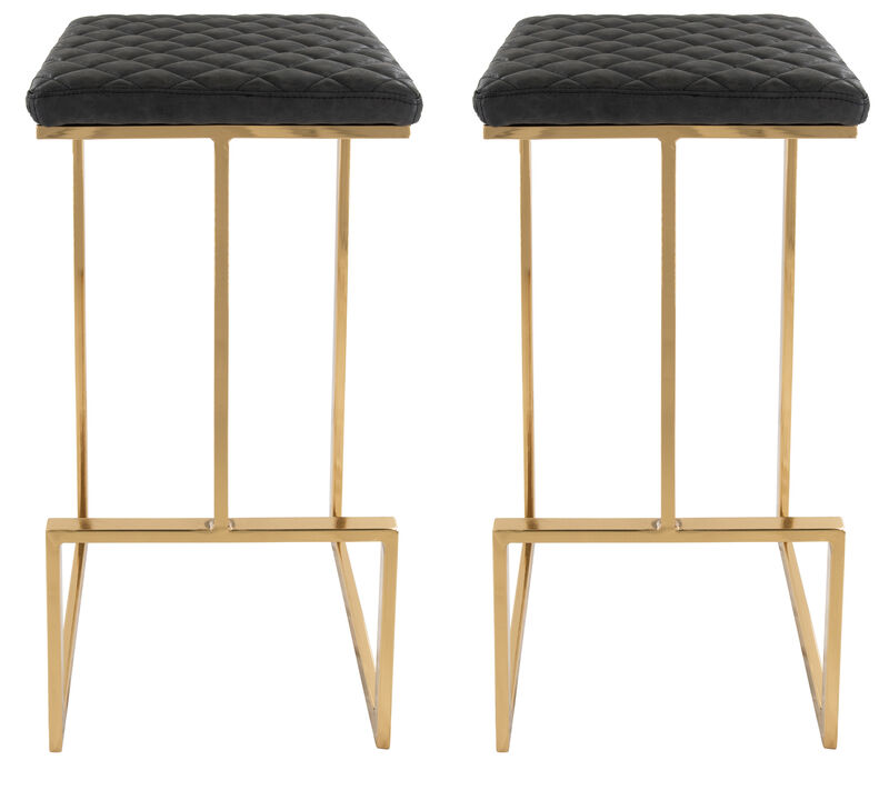 LeisureMod Quincy Stitched Leather Gold Metal Bar Stools &ndash; Set of 2, Stylish and Comfortable Seating