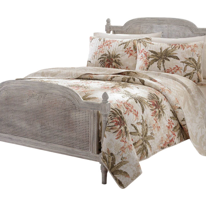 Cotton Palm Tree Floral 3-Piece Reversible Quilt Set Coastal Bedding