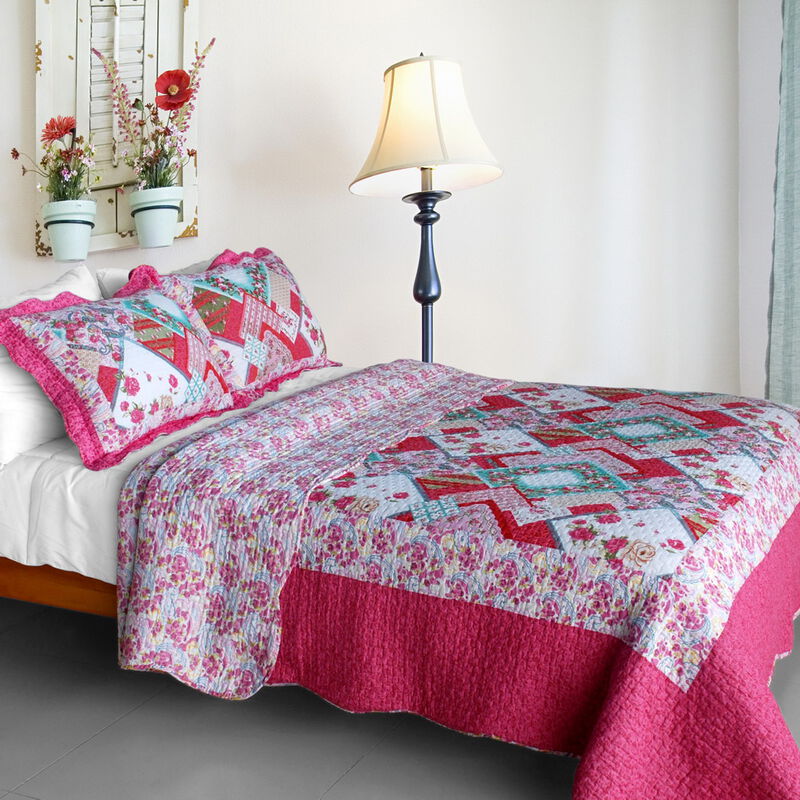 3-Piece Cotton Vermicelli Quilted Printed Quilt Set with Matching Shams image number 0