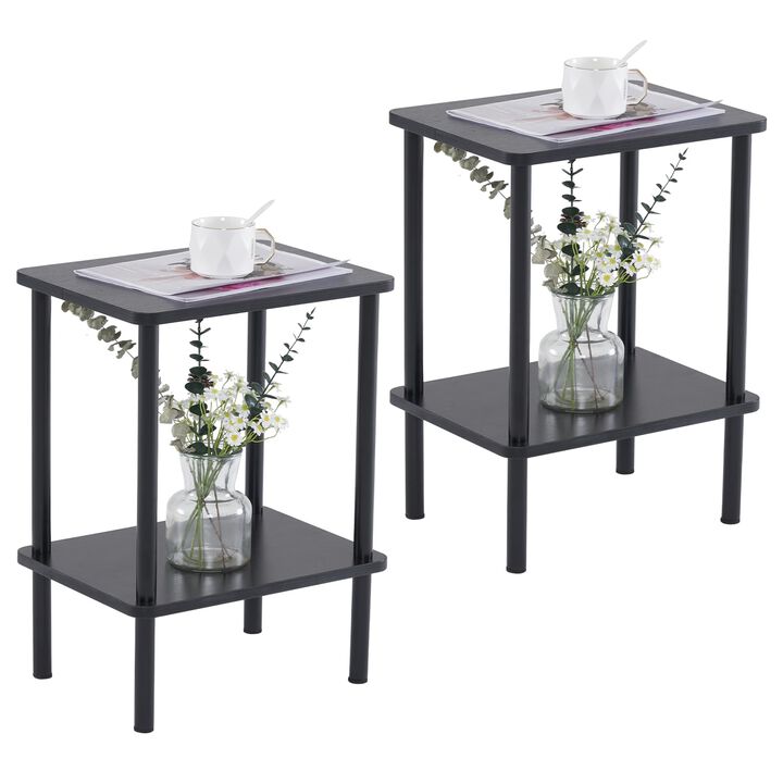 Apicizon 2 Tier End Table Set of 2, Boho Side Table with Storage Shelf, Nightstand Bedside Table for Small Spaces, Bedroom, Livi