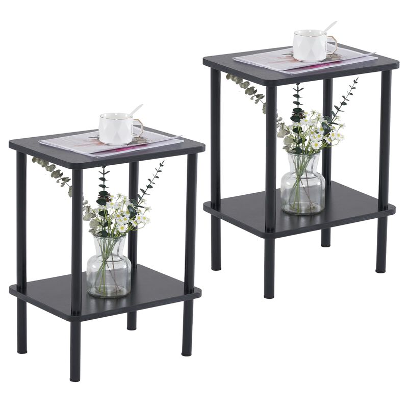 Apicizon 2 Tier End Table Set of 2, Boho Side Table with Storage Shelf, Nightstand Bedside Table for Small Spaces, Bedroom, Livi