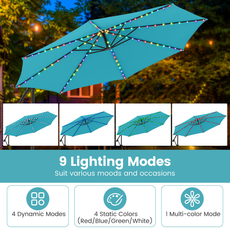 10-Ft Solar Offset Hanging Patio Umbrella with LED Lights and Base image number 5