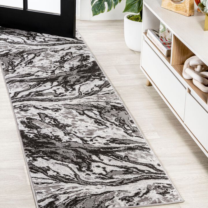 Swirl Marbled Abstract Gray/Black 8 ft. x 10 ft. Area Rug