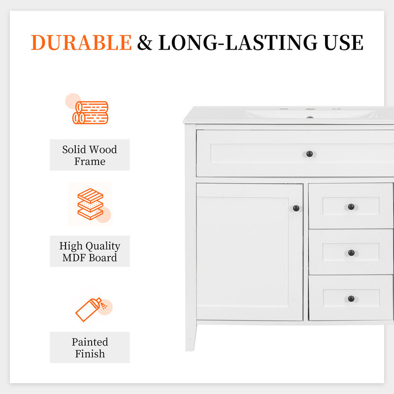 Merax Bathroom Storage Vanity with Left Adjustable Shelving Cabinet & 3 Right Smooth-Glide Drawers image number 8