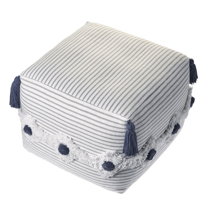 Handwoven Round Cotton Ottoman Pouf for Living Room or Bedroom