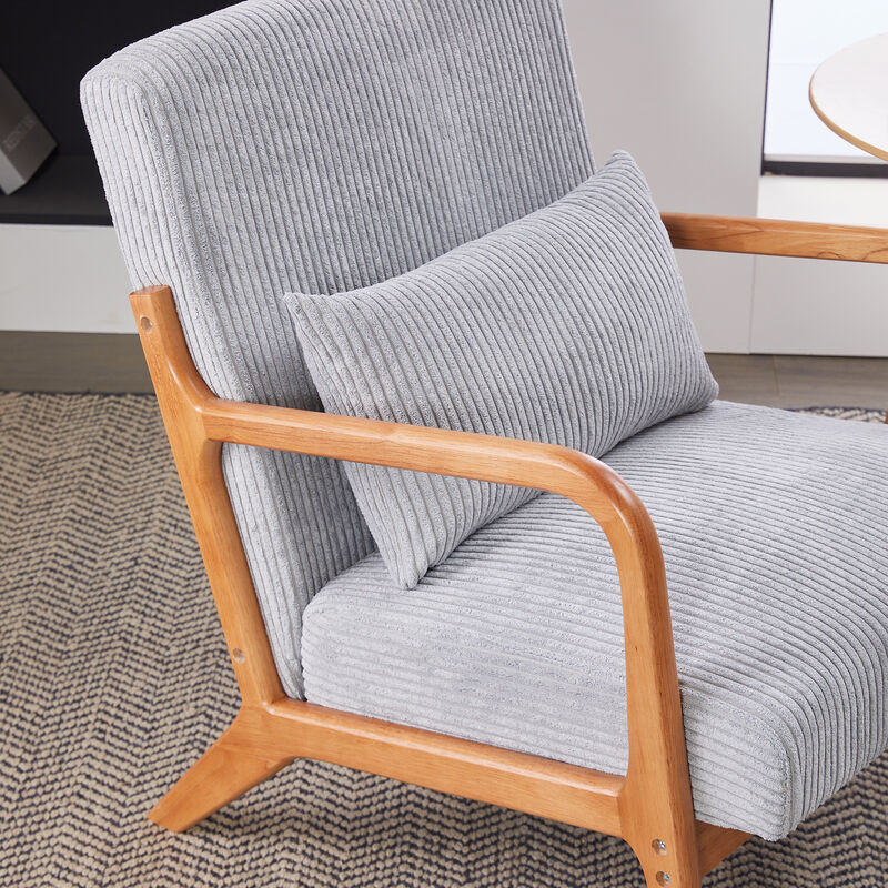 Mid-Century Modern Accent Chair with Pillow, Upholstered Lounge Chair with Solid Wood Frame and Armrests for Living Room Bedroom Reading Nook image number 4