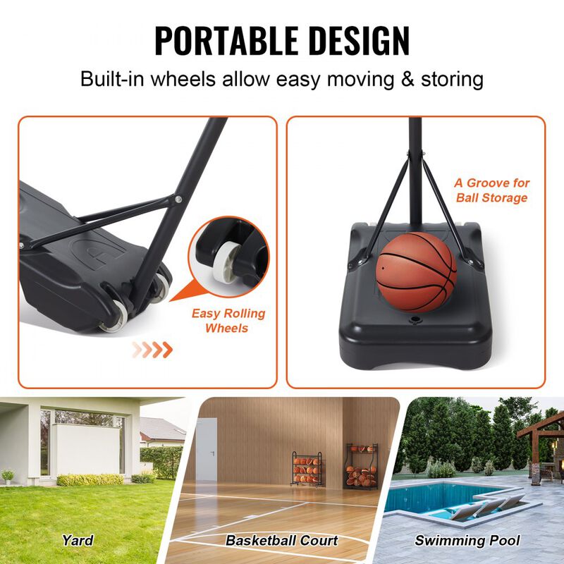 Height Adjustable Basketball Hoop with Stand, Portable Goal for Indoor Outdoor Kids and Adults-Black image number 6