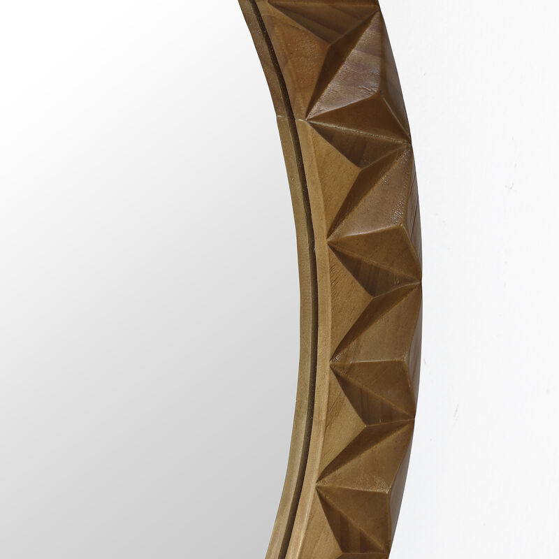 26" Geometric Carved Pine Wood Round Wall Mirror image number 7
