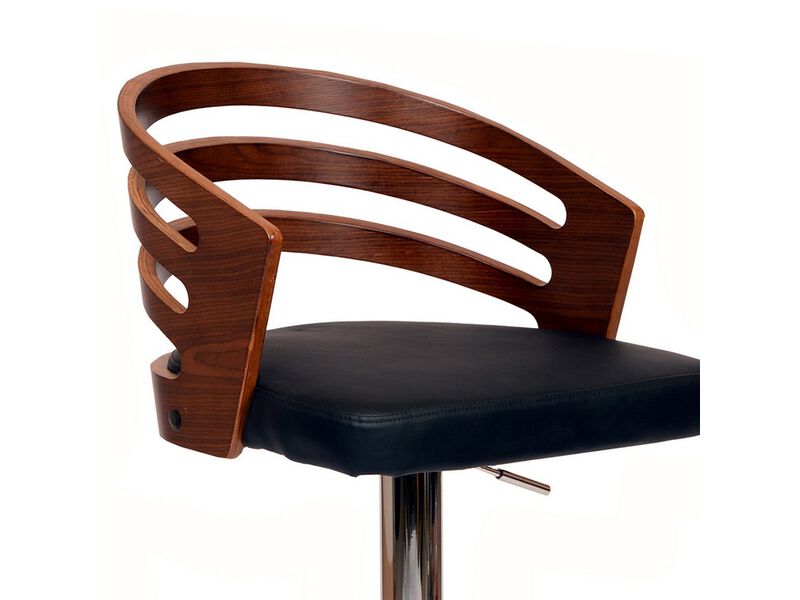 Open Wooden Back Faux Leather Barstool with Pedestal Base, Black and Brown