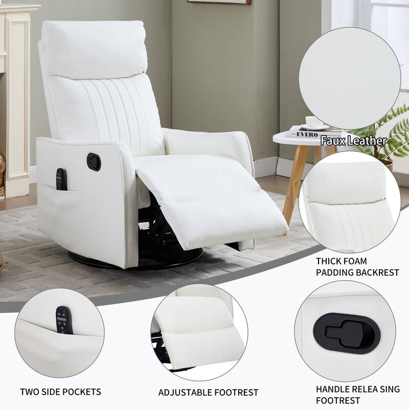 Faux Leather Manual Recliner Chair with Heat and Massage, Living Room Rocker and Swivel Chair image number 6