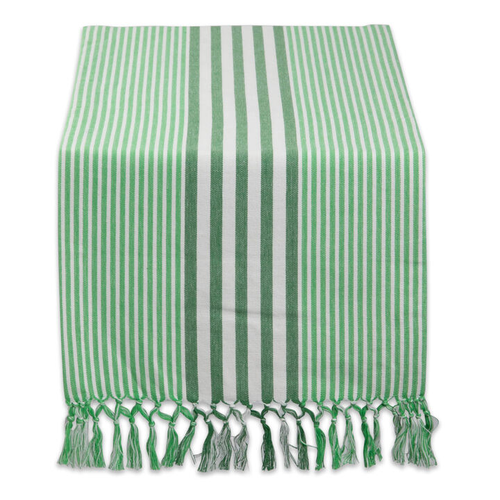 14" x 72" Grass Green and White Rectangular Home Essentials Stripes Table Runner