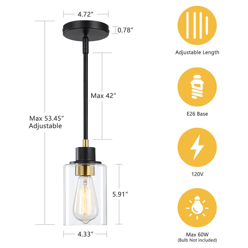 8" Modern Black and Warm Gold Glass Mini Pendant Light image number 2