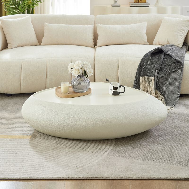 47.24''Fiberglass Oval Coffee Table for Living Room Elliptical Table,Faux Matte Rocks Table front of the Sofa, Irregular Center Table image number 1