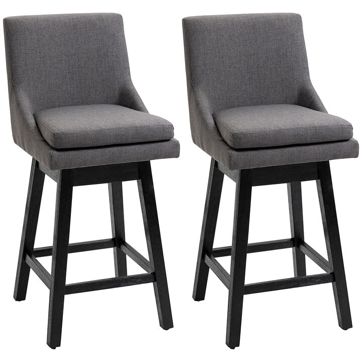 HOMCOM Bar Height Bar Stools Set of 2, Armless Upholstered Swivel Barstools Chairs with Soft Padding Cushion and Wood Legs, Light Gray