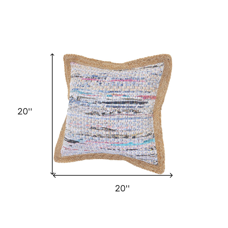 HomeRoots Set of Two 20" Aqua Ivory And Natural Striped Cotton And Jute Throw Pillows with Texture image number 4