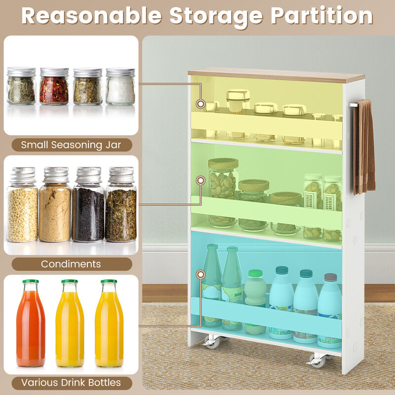 Multi-Purpose Narrow Rolling Cart with Open Shelves for Kitchen & Living Areas