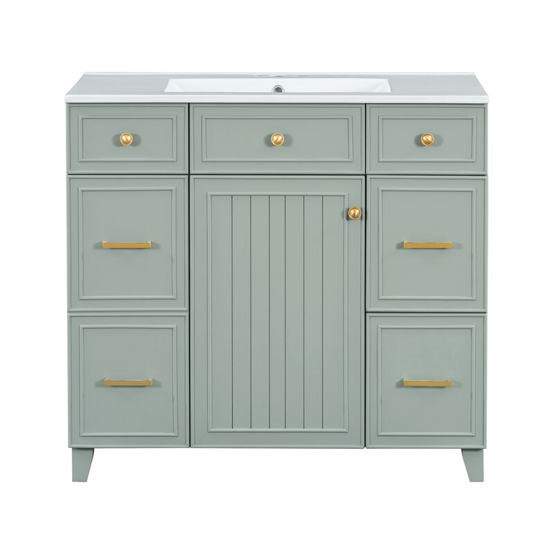 Whisen 36 in. Bathroom Storage Cabinet Bathroom Vanity with Resin Sink, Soft Closing Door and Drawer